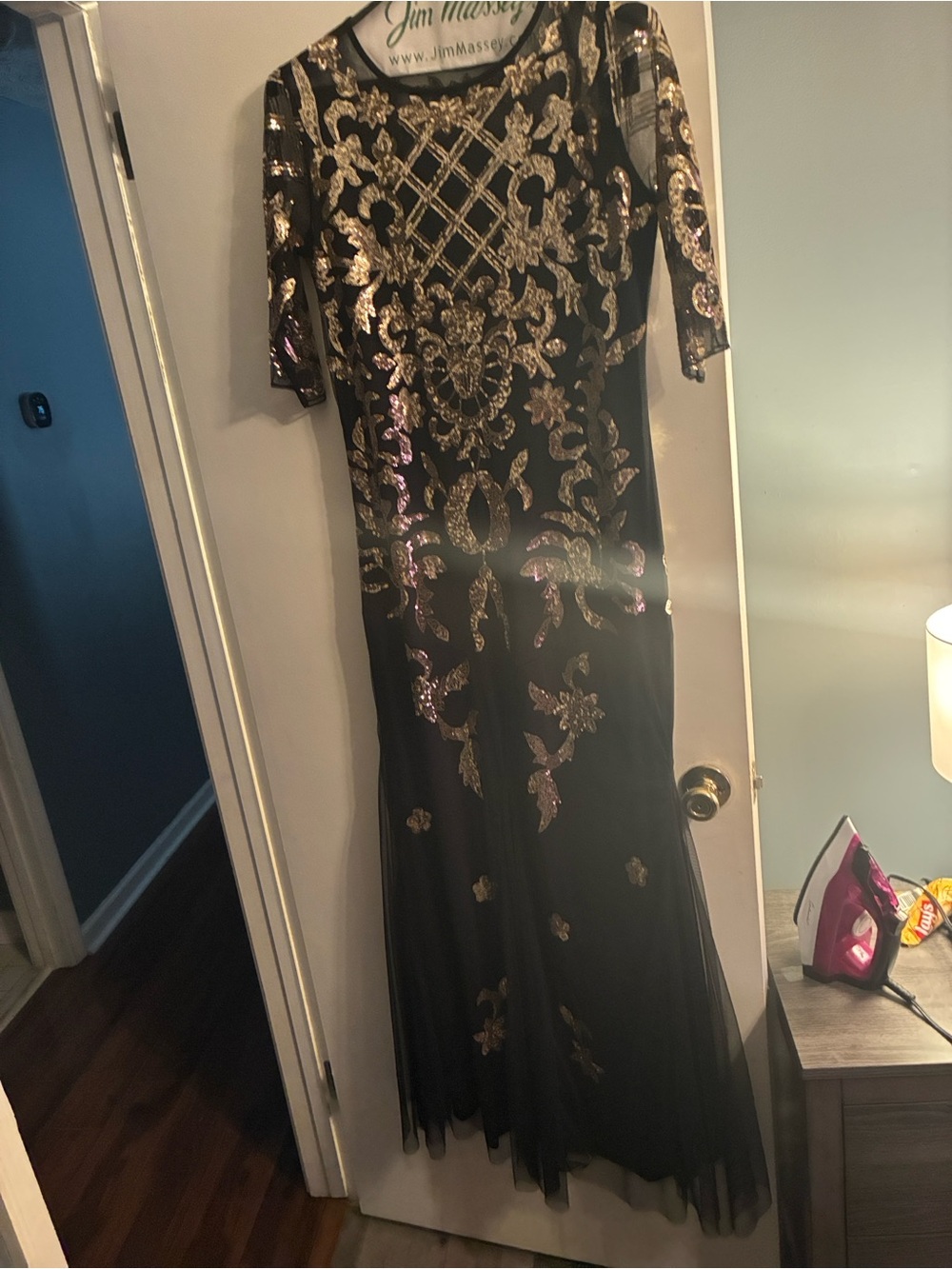 Elegant Black Maxi Dress with Gold Sequin Motif